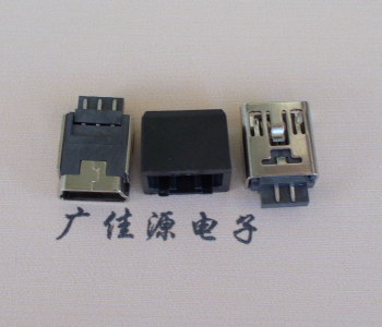 广西MINI USB 5Pin接口 带护套焊线母座 B型180度铜壳