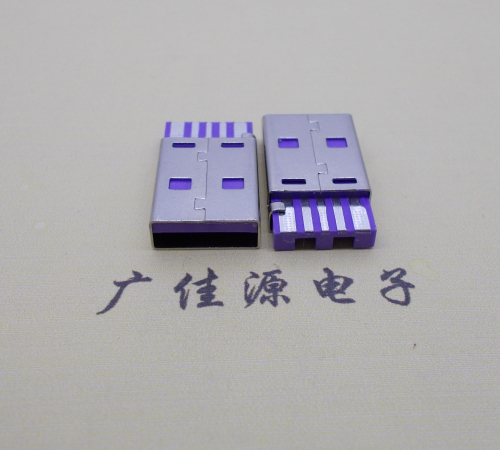 广西短路usbA公5p焊线式大电流 紫色胶芯快充插头