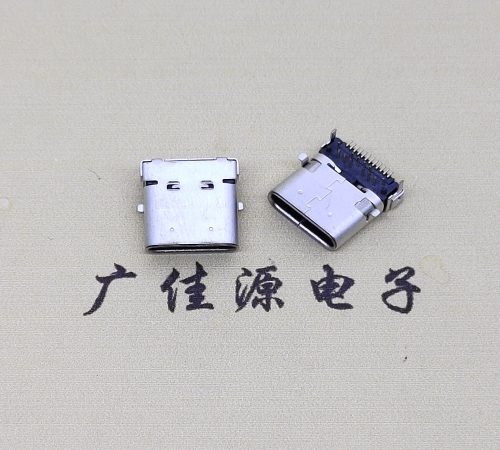 广西type c24p板上双壳连接器接口 DIP+SMT L=10.0脚长1.6母头